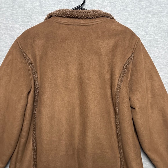 Vintage LL Bean Women Faux Suede Sherpa Lined Coat Jacket Brown Large - Picture 8 of 9